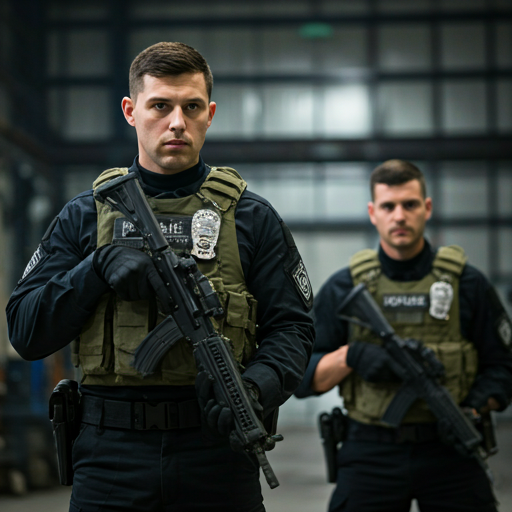 Law enforcement officers working through a de-escalation scenario
